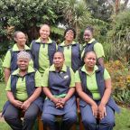 Pictured-in-their-new-uniforms-are-Back-Tebogo-Dimo-Annalise-Qoyi-Peliswa-Kuhamba-and-Portia-Ndlovu.-Front-Agnes-Mackay-Rebone-Maleka-supervisor-and-Lebo-Matloga