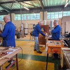 Steve Sherwood, Mike Tudhope and Roger Matthews at work in the George Green Men’s Shed.